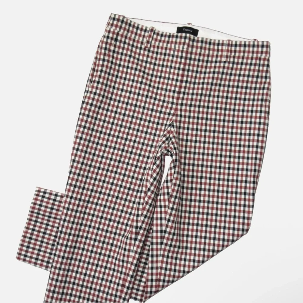 NWOT Theory Treeca, Ivory Multi Rye Portland Gingham Stretch Ankle Pants, SIZE 2 - Picture 5 of 6